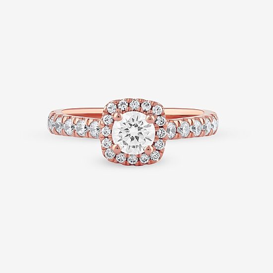 Certified (F / Si1) Womens 1 CT. T.W. Lab Grown White Diamond 10K Gold Cushion Side Stone Halo Engagement Ring