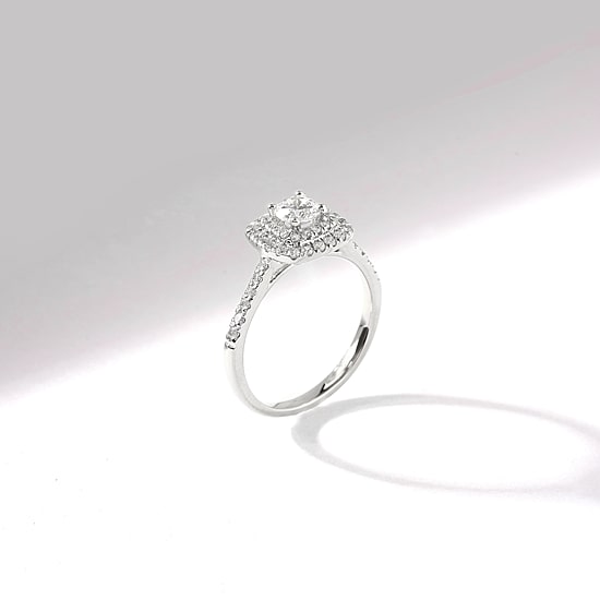 Certified (F / Si1) Womens 3/4 CT. T.W. Lab Grown White Diamond 10K Gold Cushion Side Stone Halo Engagement Ring