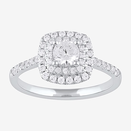 Certified (F / Si1) Womens 3/4 CT. T.W. Lab Grown White Diamond 10K Gold Cushion Side Stone Halo Engagement Ring