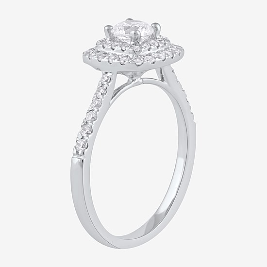 Certified (F / Si1) Womens 3/4 CT. T.W. Lab Grown White Diamond 10K Gold Cushion Side Stone Halo Engagement Ring