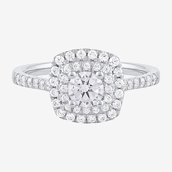 Certified (F / Si1) Womens 3/4 CT. T.W. Lab Grown White Diamond 10K Gold Cushion Side Stone Halo Engagement Ring