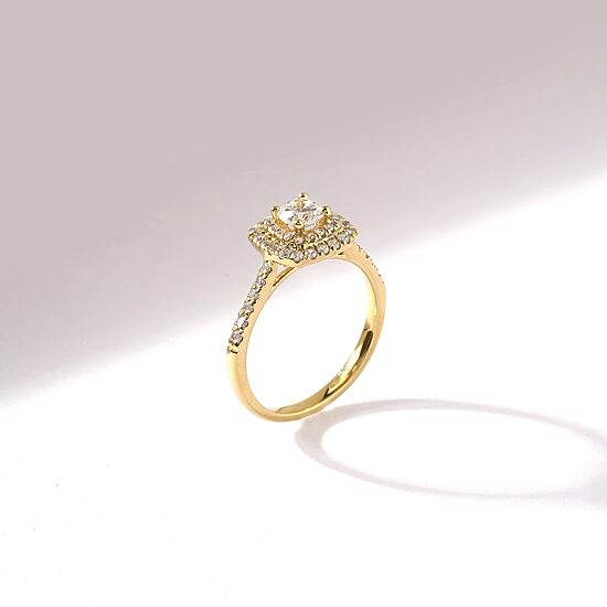 Certified (F / Si1) Womens 3/4 CT. T.W. Lab Grown White Diamond 10K Gold Cushion Side Stone Halo Engagement Ring
