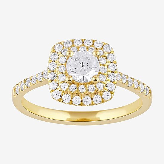 Certified (F / Si1) Womens 3/4 CT. T.W. Lab Grown White Diamond 10K Gold Cushion Side Stone Halo Engagement Ring