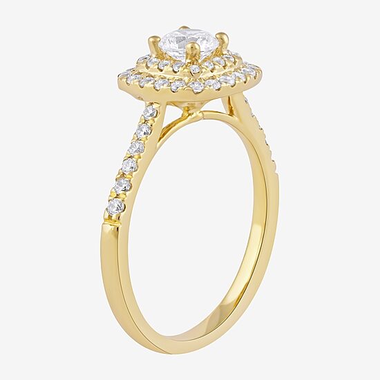 Certified (F / Si1) Womens 3/4 CT. T.W. Lab Grown White Diamond 10K Gold Cushion Side Stone Halo Engagement Ring