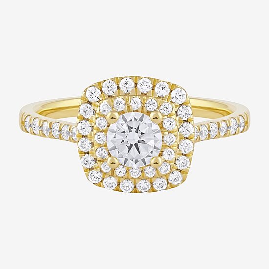 Certified (F / Si1) Womens 3/4 CT. T.W. Lab Grown White Diamond 10K Gold Cushion Side Stone Halo Engagement Ring