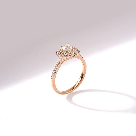 Certified (F / Si1) Womens 3/4 CT. T.W. Lab Grown White Diamond 10K Gold Cushion Side Stone Halo Engagement Ring