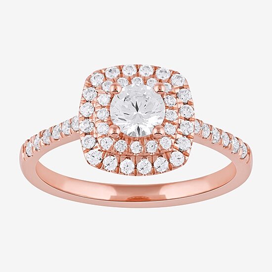 Certified (F / Si1) Womens 3/4 CT. T.W. Lab Grown White Diamond 10K Gold Cushion Side Stone Halo Engagement Ring