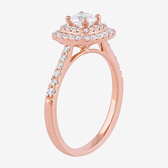 Certified (F / Si1) Womens 3/4 CT. T.W. Lab Grown White Diamond 10K Gold Cushion Side Stone Halo Engagement Ring