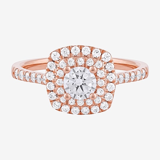Certified (F / Si1) Womens 3/4 CT. T.W. Lab Grown White Diamond 10K Gold Cushion Side Stone Halo Engagement Ring