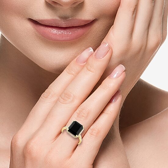 Effy Final Call Womens Diamond Accent Genuine Black Onyx 14K Gold Round Cocktail Ring