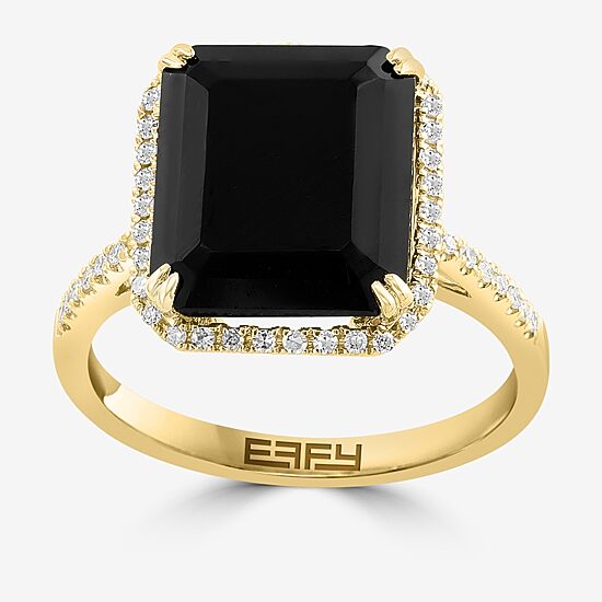 Effy Final Call Womens Diamond Accent Genuine Black Onyx 14K Gold Round Cocktail Ring