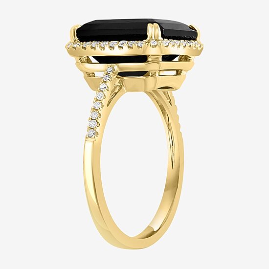 Effy Final Call Womens Diamond Accent Genuine Black Onyx 14K Gold Round Cocktail Ring