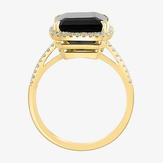 Effy Final Call Womens Diamond Accent Genuine Black Onyx 14K Gold Round Cocktail Ring