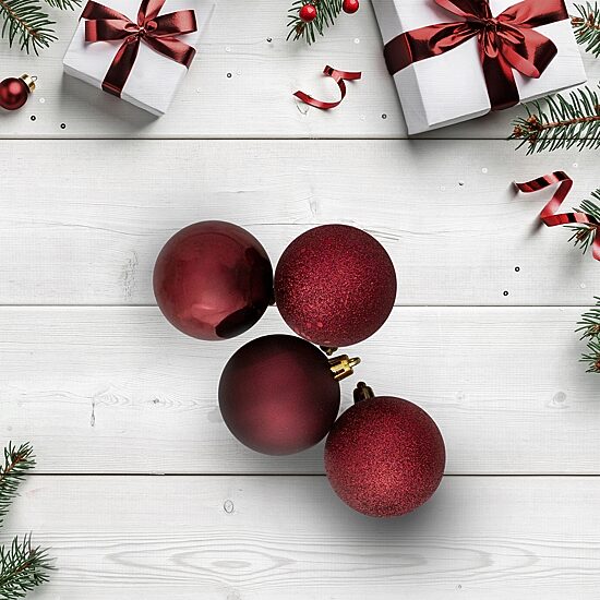 12ct Burgundy Shatterproof 4-Finish Christmas Ball Ornaments 3.25'' (80mm)