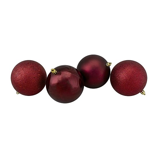 12ct Burgundy Shatterproof 4-Finish Christmas Ball Ornaments 3.25'' (80mm)