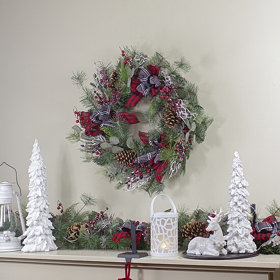 Dual Plaid and Berries Artificial Christmas Wreath - 24-Inch  Unlit