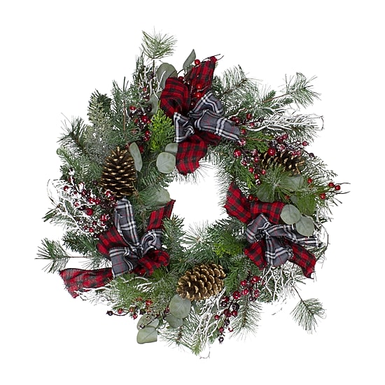 Dual Plaid and Berries Artificial Christmas Wreath - 24-Inch  Unlit
