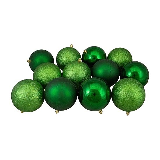 12ct Xmas Green Shatterproof 4-Finish Christmas Ball Ornaments 4'' (100mm)