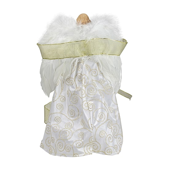14'' Lighted White and Gold Angel in a Dress Christmas Tree Topper - Warm White Lights