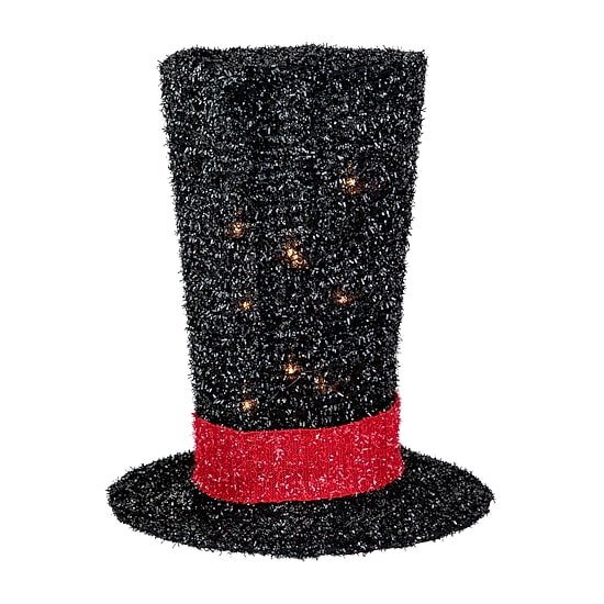 9.25'' Lighted Black Tinsel Top Hat Christmas Tree Topper  Clear Lights