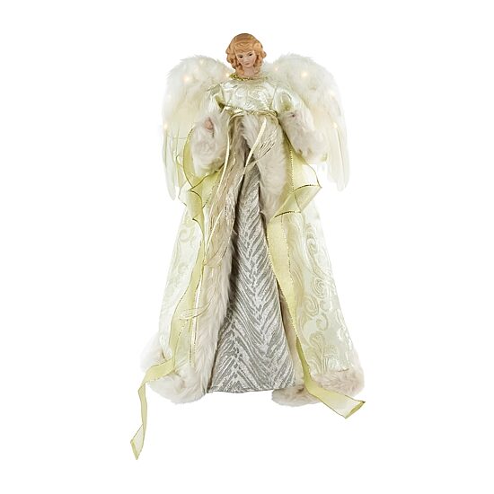 18'' Lighted White and Gold Angel in a Dress Christmas Tree Topper - Warm White Lights