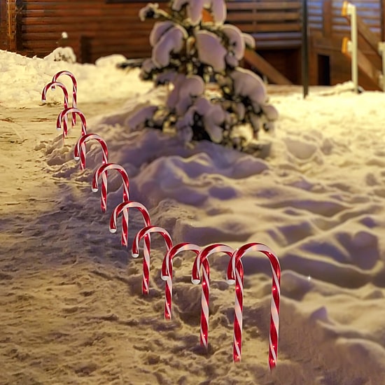 Set of 10 Lighted Outdoor Candy Cane Christmas Pathway Markers 12"