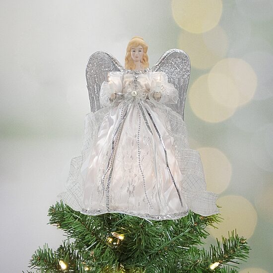 12'' Lighted Silver Angel with Wings Christmas Tree Topper - Clear Lights