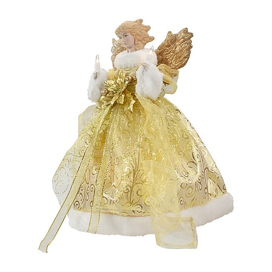 12'' Lighted Gold Angel with Wings Christmas Tree Topper - Clear Lights