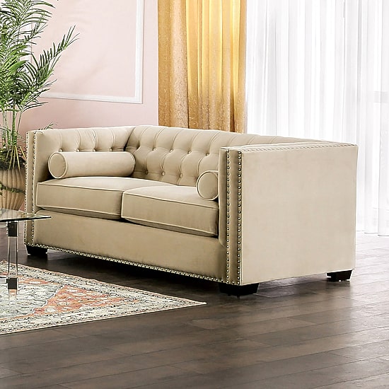 Furniture of America™ Living Room Collection Track-Arm Upholstered Loveseat
