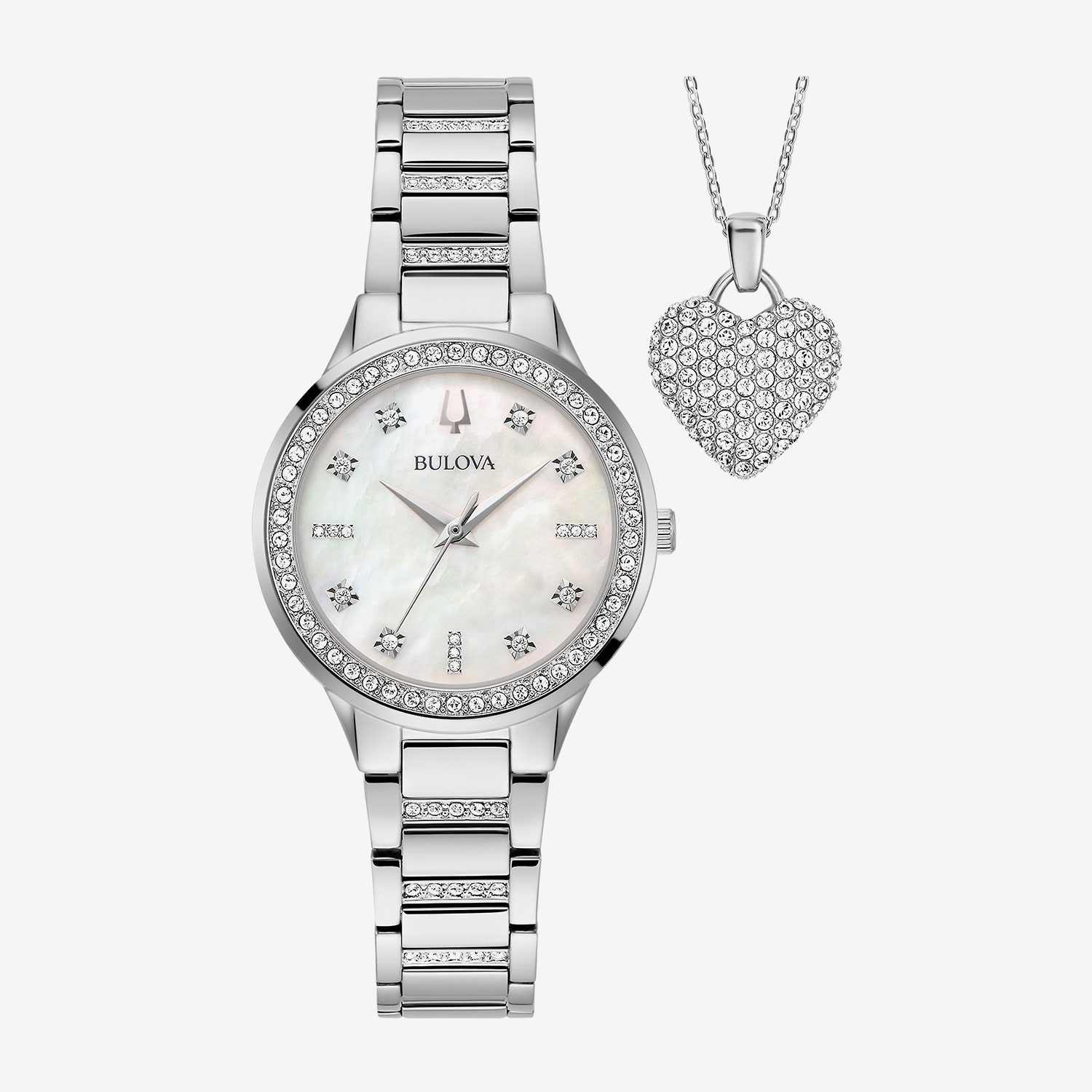 Bulova Classic Crystal Womens Crystal Accent Silver Tone Stainless Steel 2-pc. Watch Boxed Set 96x162
