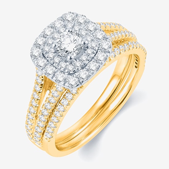 Modern Bride® Signature 1 CT.T.W. Natural Diamond 14K White Gold Bridal Ring Set