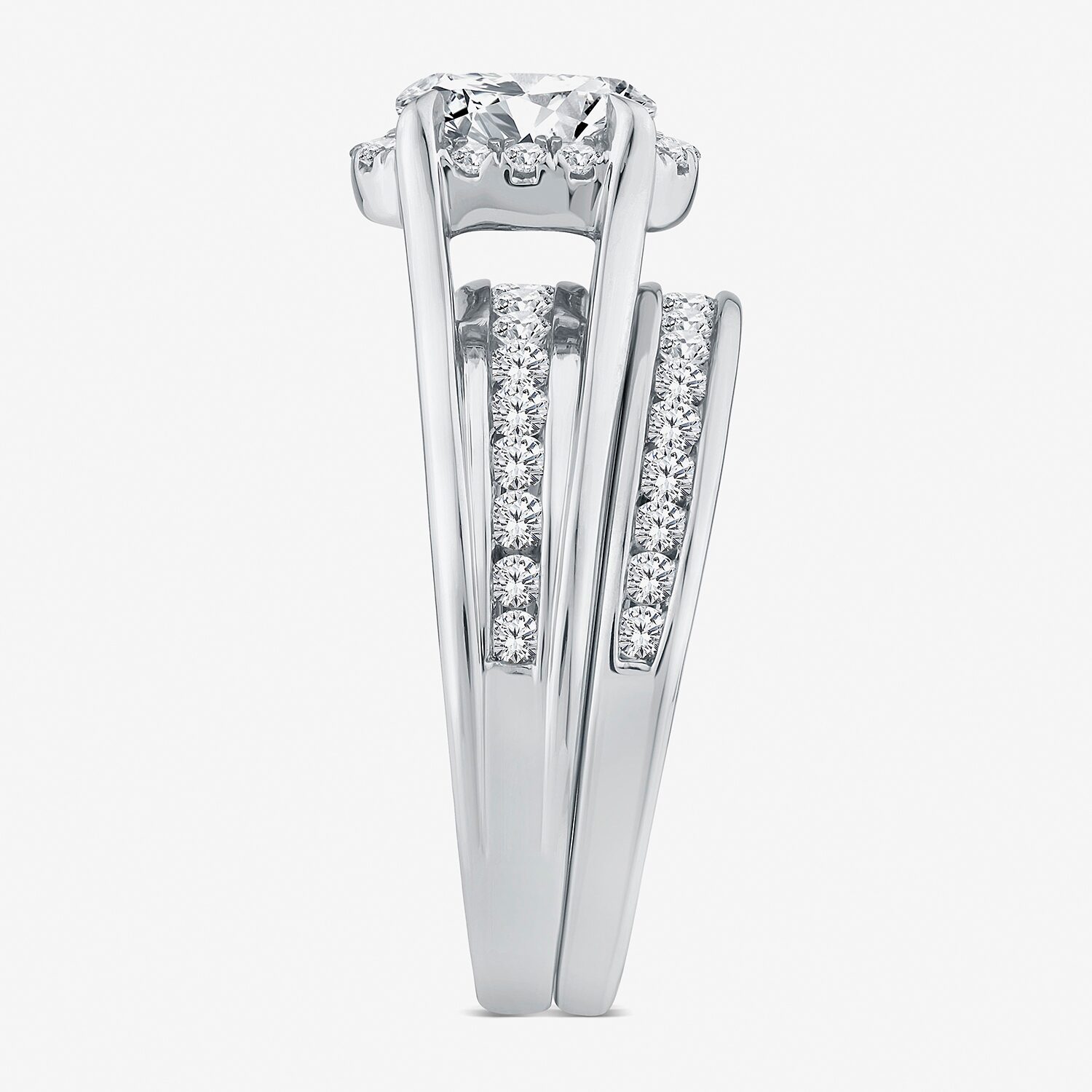 (G / Si1-Si2) Womens 1 1/2 CT. T.W. Lab Grown White Diamond 10K Gold Oval Side Stone Halo Bridal Set