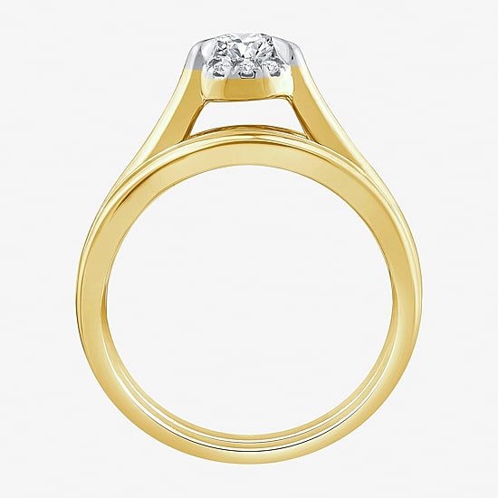 (G / Si1-Si2) Womens 1 1/2 CT. T.W. Lab Grown White Diamond 10K Gold Oval Side Stone Halo Bridal Set