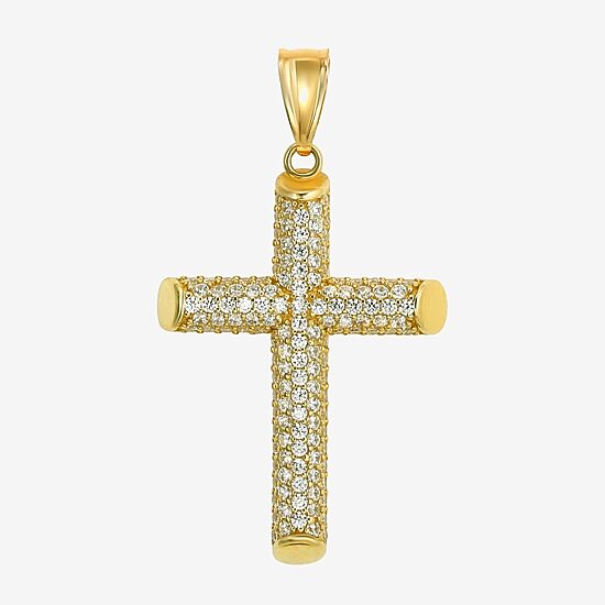 Mens White Cubic Zirconia 14K Gold Cross Pendant