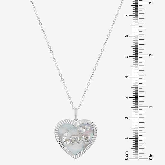 Limited Quantities! "Love" Womens White Mother Of Pearl Sterling Silver Heart 18 Inch Pendant Necklace