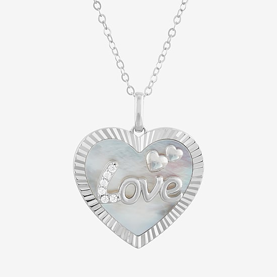 Limited Quantities! "Love" Womens White Mother Of Pearl Sterling Silver Heart 18 Inch Pendant Necklace