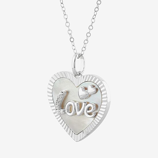Limited Quantities! "Love" Womens White Mother Of Pearl Sterling Silver Heart 18 Inch Pendant Necklace