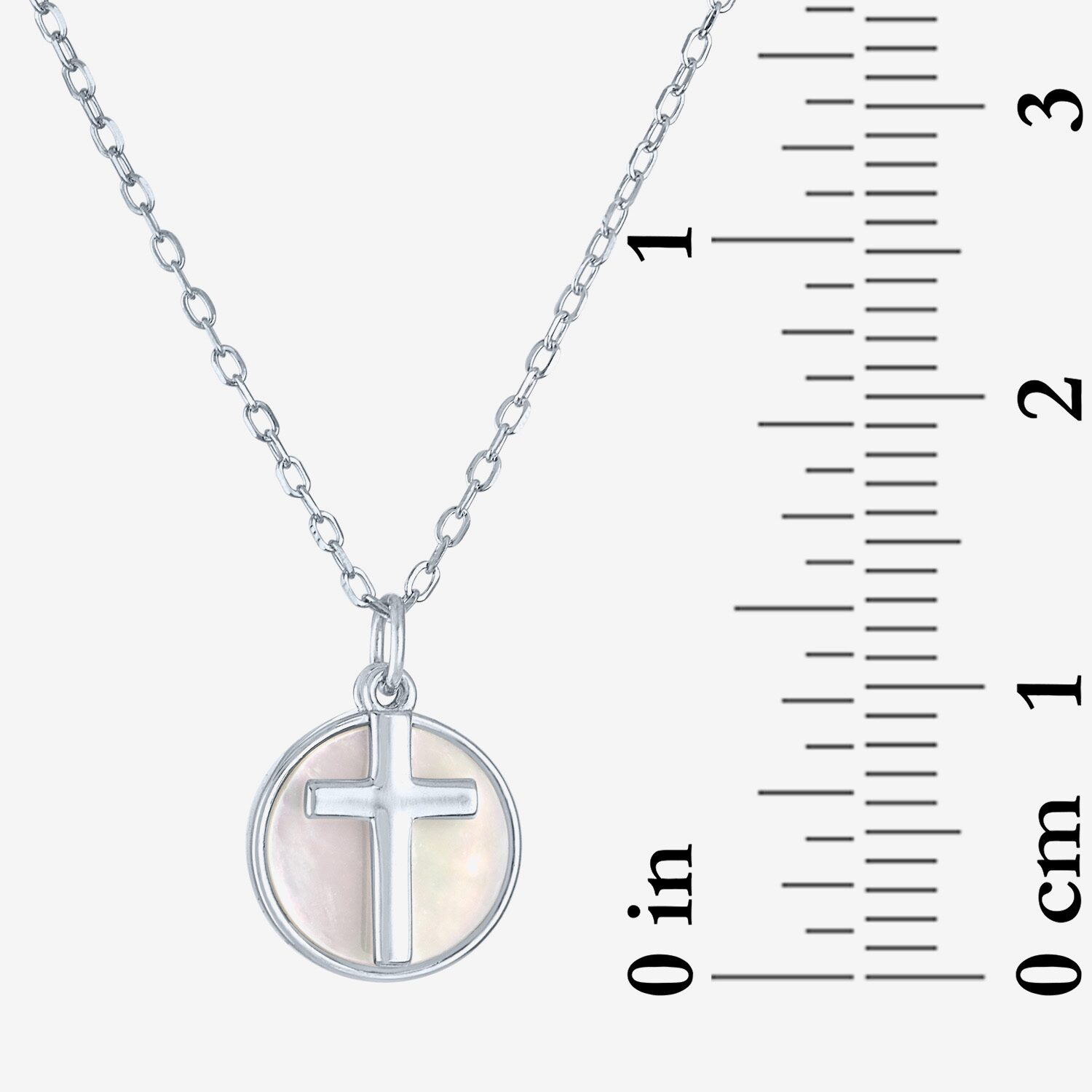 Womens White Mother Of Pearl Sterling Silver Cross Round 15 Inch Pendant Necklace