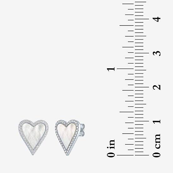 White Mother Of Pearl Sterling Silver 15mm Heart Stud Earrings
