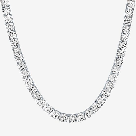 Womens White Sapphire Sterling Silver 18 Inch Tennis Necklace