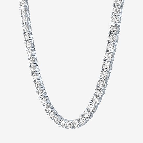Womens White Sapphire Sterling Silver 18 Inch Tennis Necklace