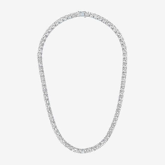 Womens White Sapphire Sterling Silver 18 Inch Tennis Necklace