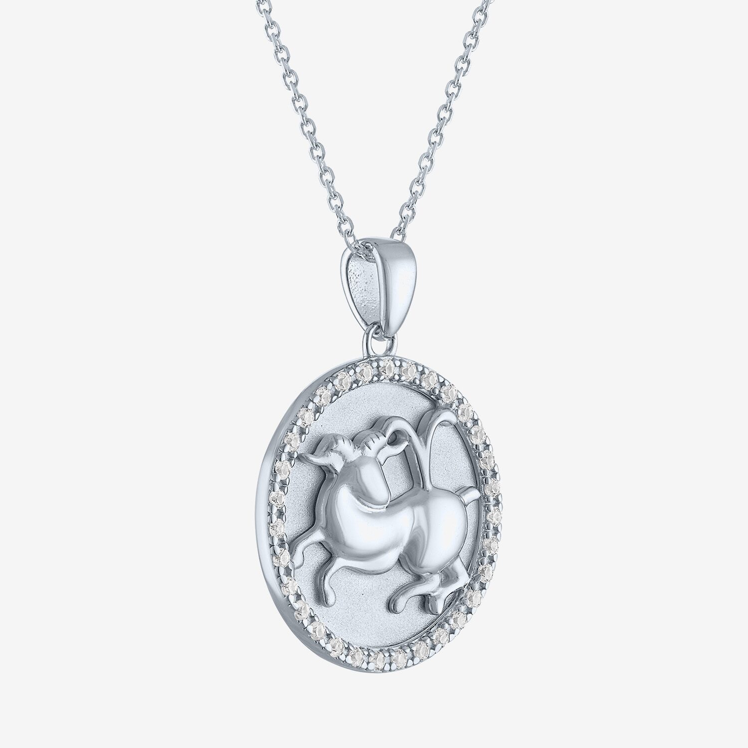 Zodiac Lab Created White Sapphire Sterling Silver Round 16 Inch Pendant Necklace