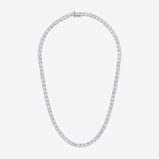 Womens White Sapphire Sterling Silver 18 Inch Tennis Necklace