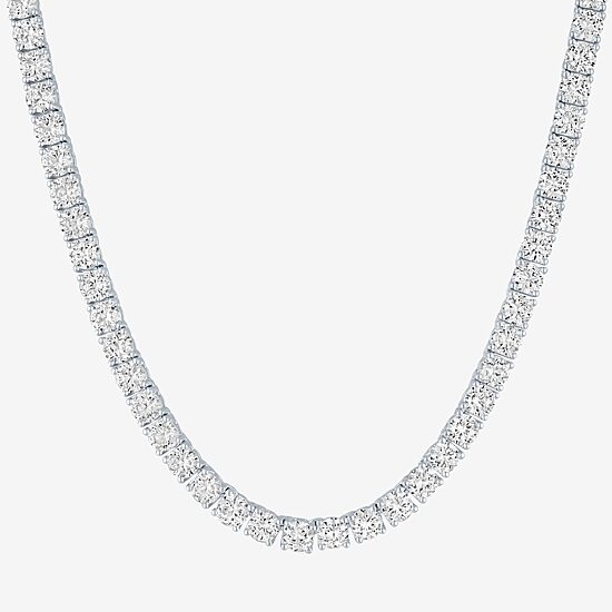 Womens White Sapphire Sterling Silver 18 Inch Tennis Necklace
