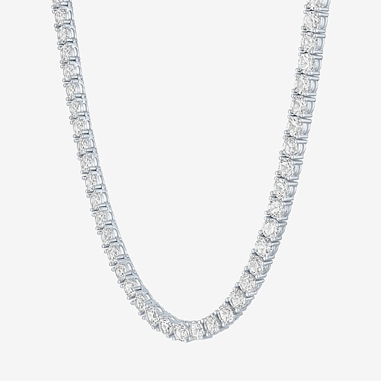 Womens White Sapphire Sterling Silver 18 Inch Tennis Necklace