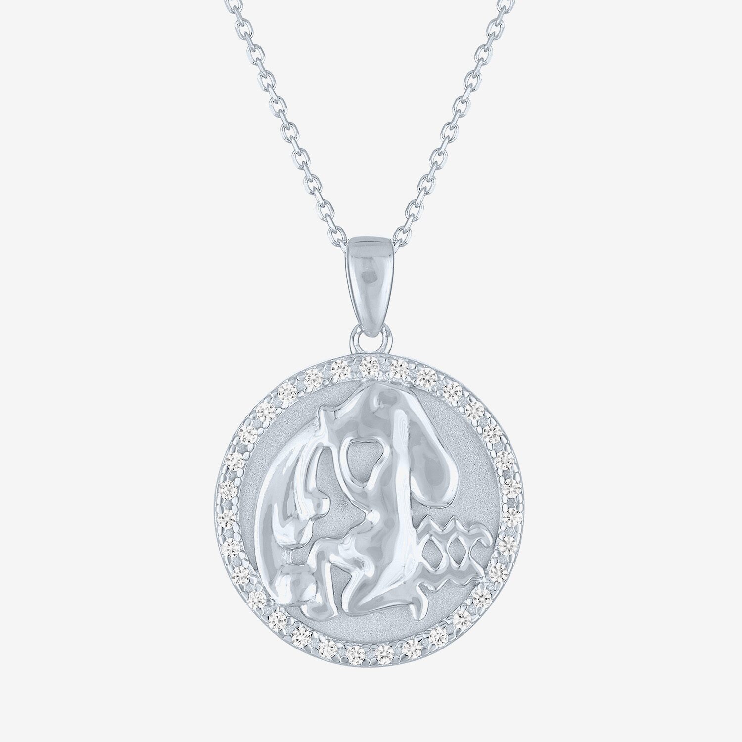 Zodiac Lab Created White Sapphire Sterling Silver Round 16 Inch Pendant Necklace