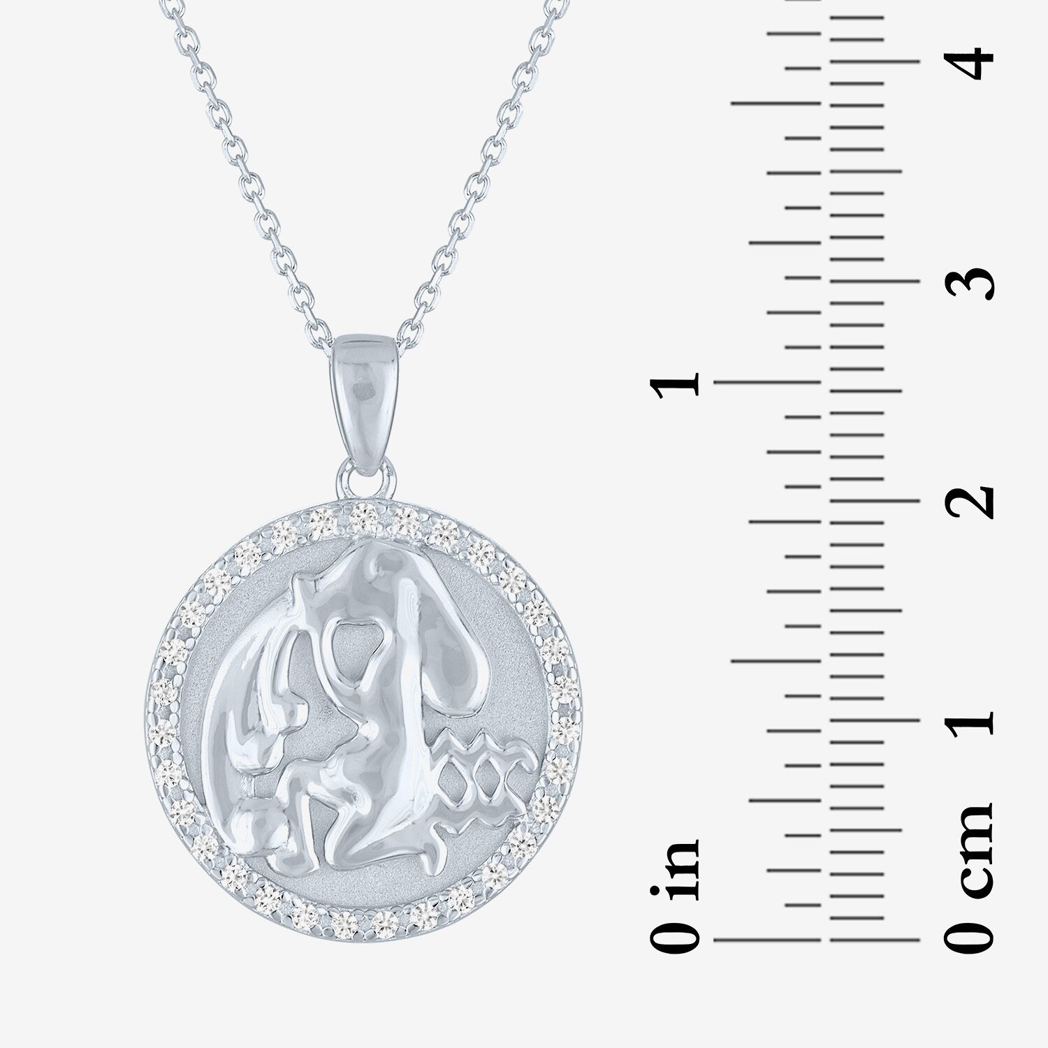 Zodiac Lab Created White Sapphire Sterling Silver Round 16 Inch Pendant Necklace