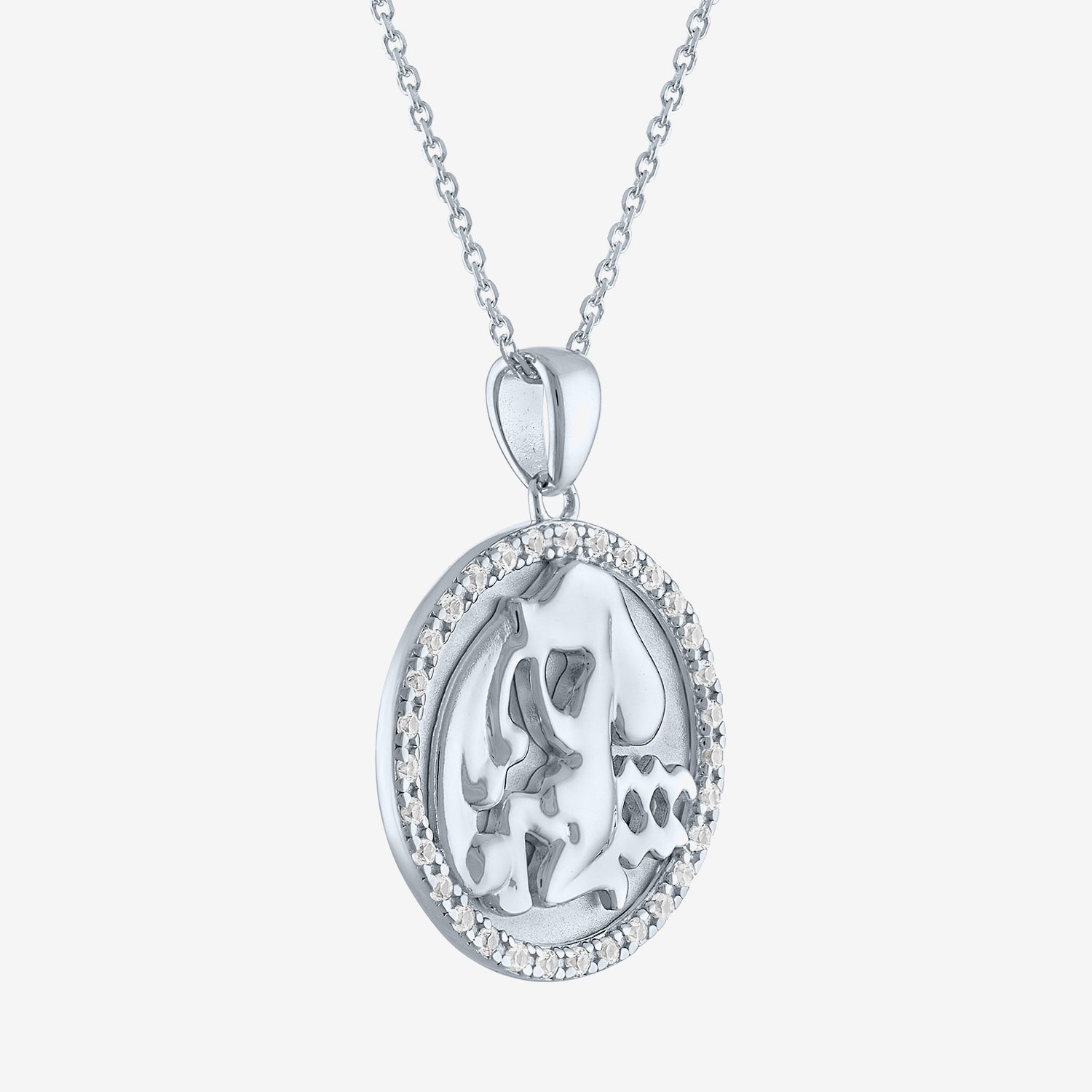 Zodiac Lab Created White Sapphire Sterling Silver Round 16 Inch Pendant Necklace