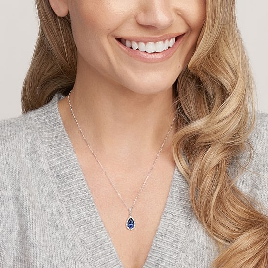 Womens Gemstone Sterling Silver Pear Pendant Necklace